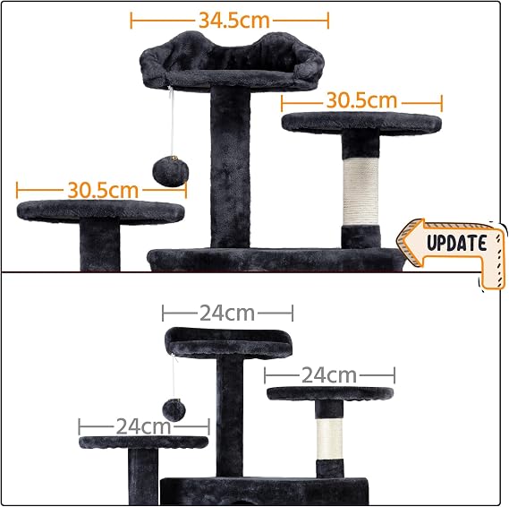 Yaheetech 139cm Cat Tree for Indoor Cats with Scratching Posts, Black