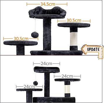 Yaheetech 139cm Cat Tree for Indoor Cats with Scratching Posts, Black