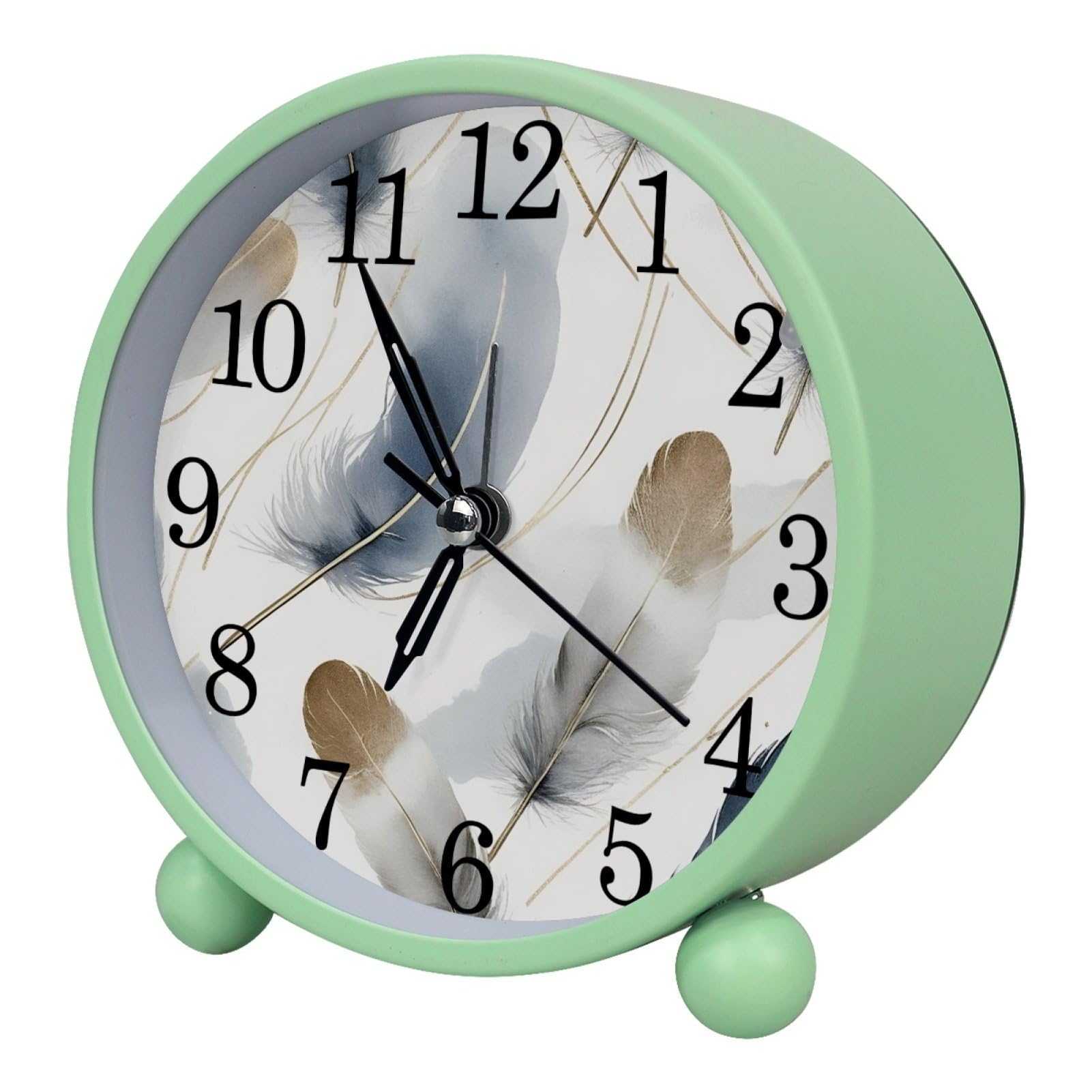 etoenbrc Watercolor Feathers Alarm Clock,Small Battery Operated Clock, Slient Plastic Table Clock for Living Room Bedroom and Office Decor