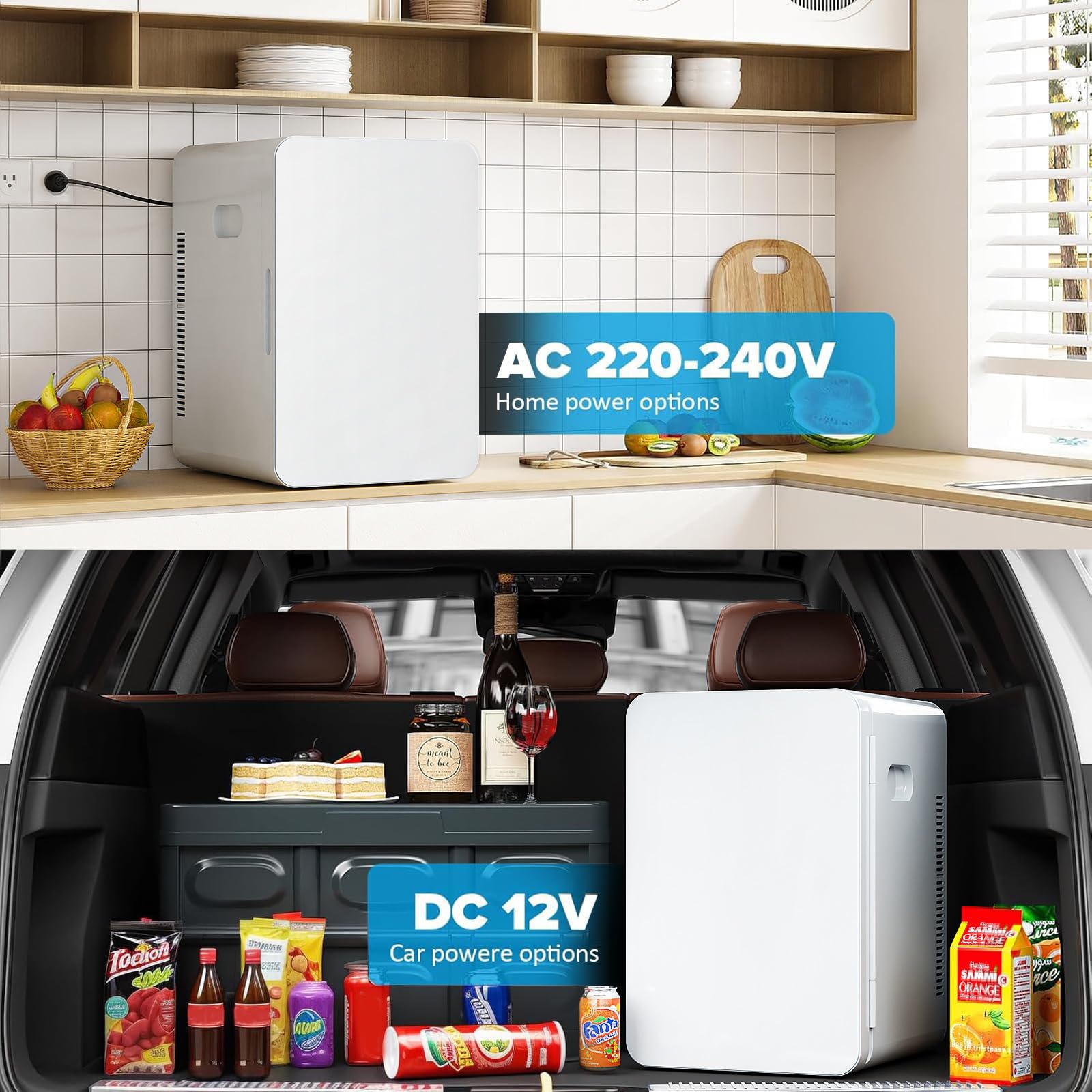 22L Mini Fridge for Bedrooms, 30 Cans Portable Cooler & Warmer Small Fridge, AC/DC Powered, Adjustable Shelves, Home Office, Car, Dorm, Travel, Cosmetics, Skincare, Drinks (White) — view 5