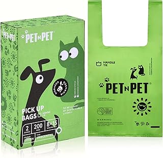 PET N PET Poop Bags Unscented | Dog Poop Bags with Tie Handles | USDA Certified 38% Biobased Dog Waste Bags | Cat Poop Bags | Durable Dog Bags for Poop | Easy Dispensing 200 Counts Poop Bags for Dogs