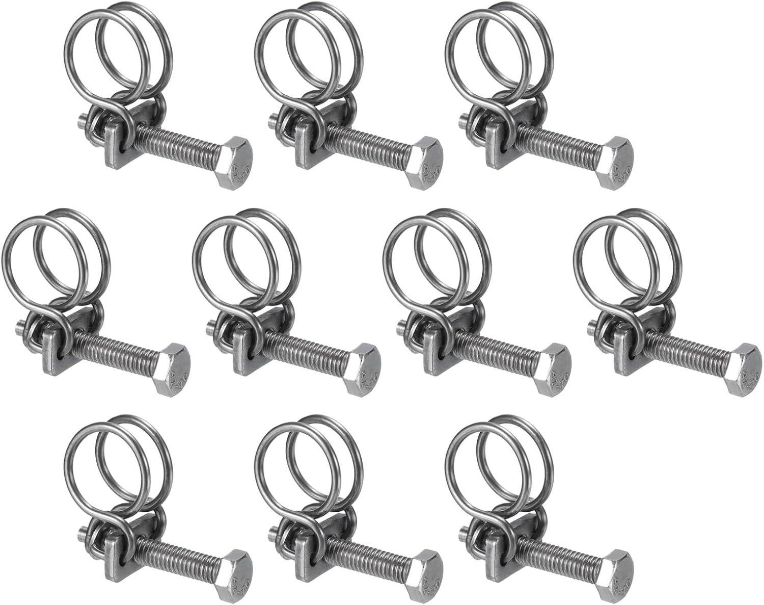 uxcell 10Pcs Double Wire Hose Clamp, 13-16mm Adjustable Stainless Steel Wire Hose Clips with M6 Bolt for Dust Collection Hose, Pump Hose Pipe