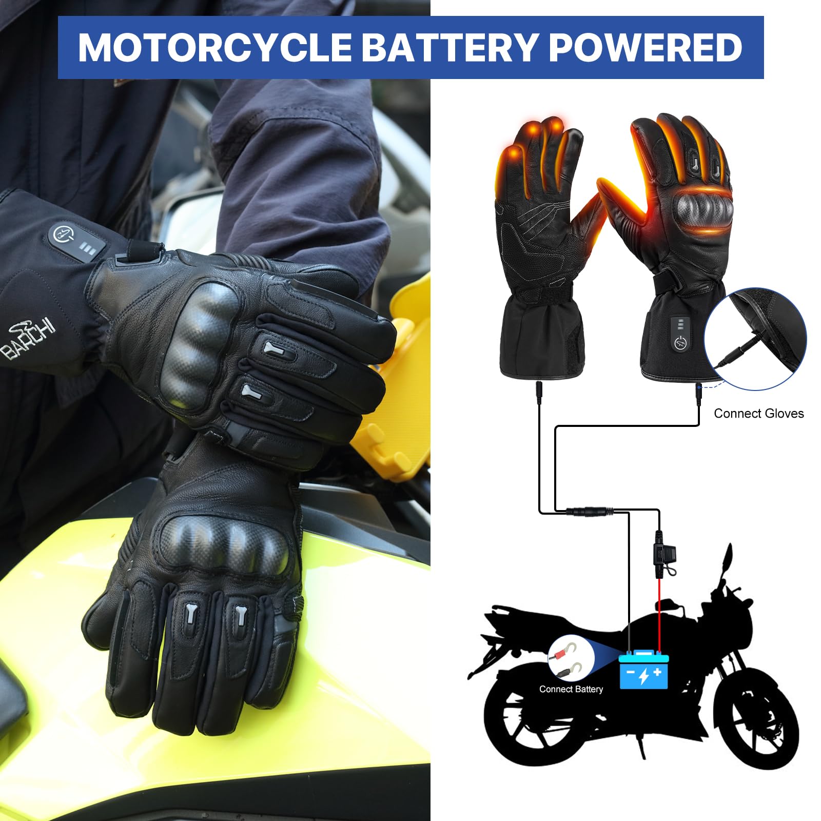 BARCHI Guanti riscaldati per Uomini e Donne, Guanti da Moto Ricaricabili, scaldamani elettrici, Adatti per Ciclismo Invernale, Sci, Escursionismo, Corsa, Lavoro, ECC.