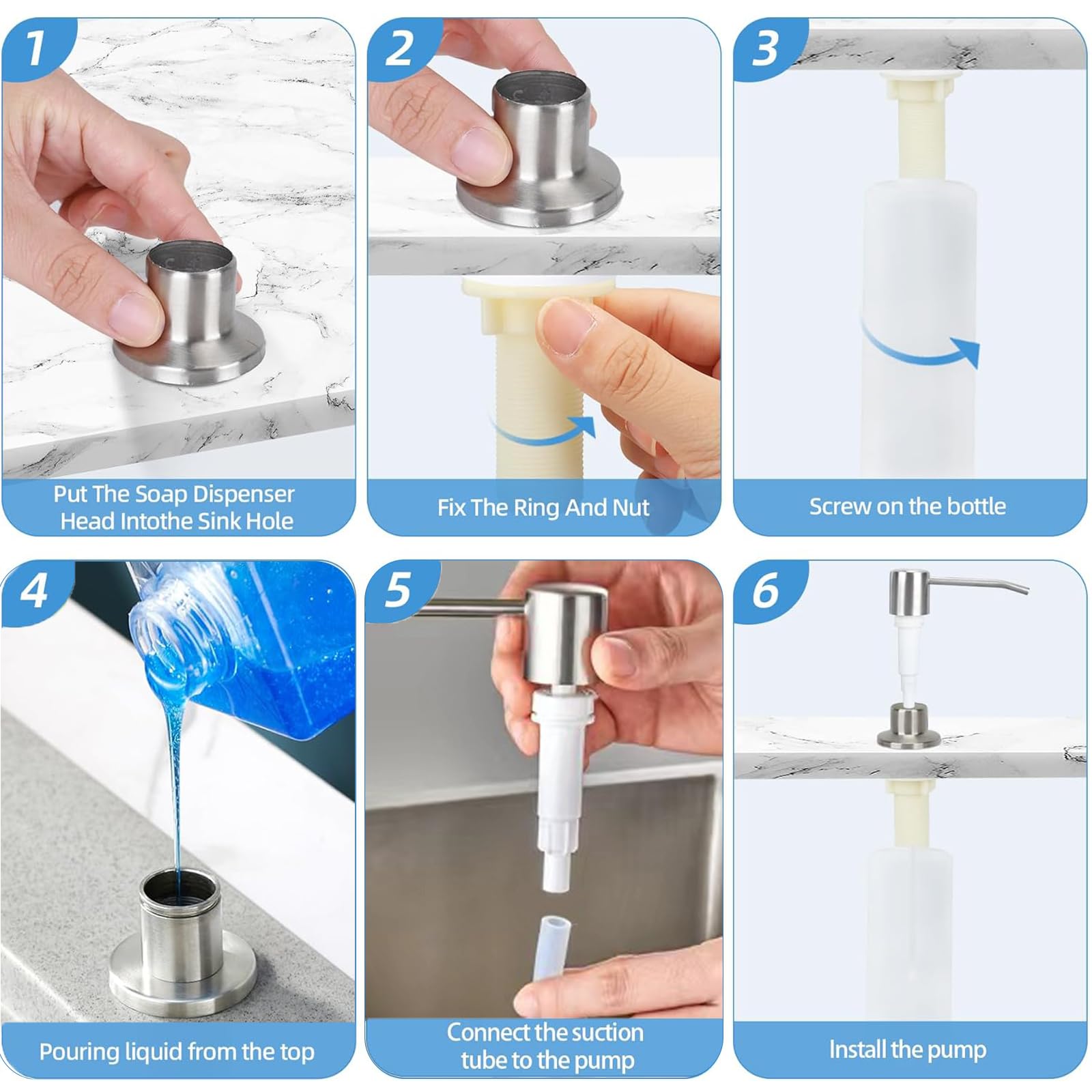Sink Soap Dispenser Kitchen, Built-in Soap Dispenser Stainless Steel ...