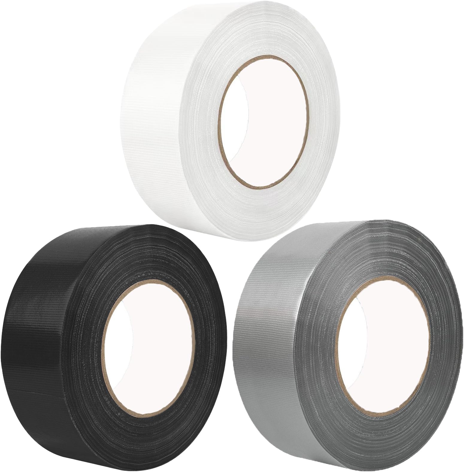 3 Rolls Duct Tape,48 mm x 20 m Gaffer Fabric Reinforced Repair Tape Duct Adhesive Hand Tearable Waterproof for Indoor Outdoor Household Gardens Construction Sites (Black & White & Silver)