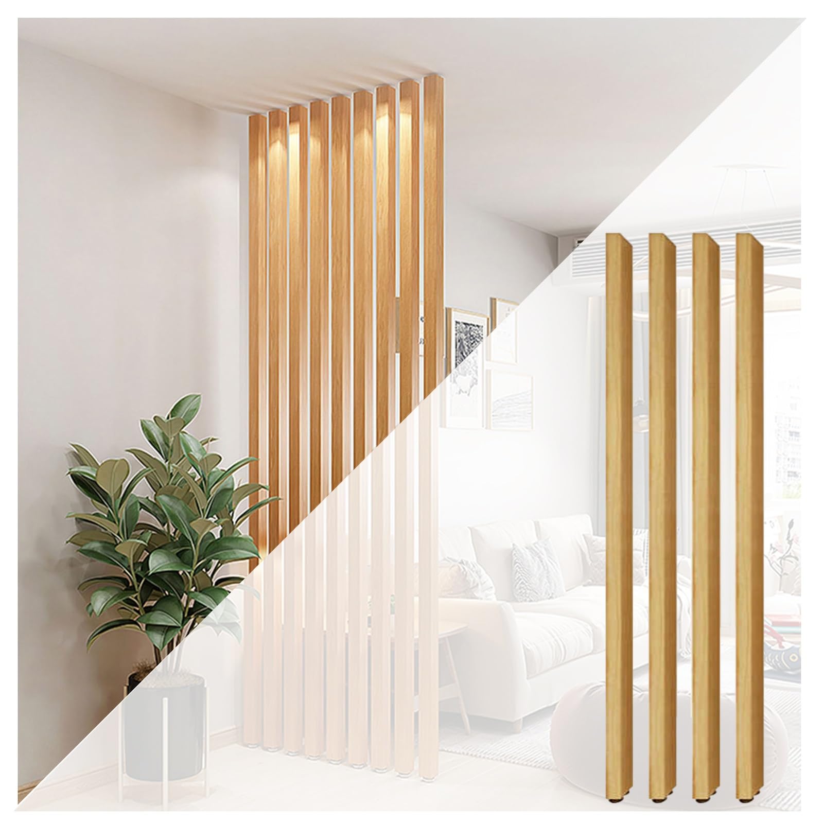 Floor to Ceiling Column Grille,4-6 Pieces Slats Wall Post Partitions Screens,Hallway Front Door Living Room Entrance Shelter Pillar(Brown,6 Pieces 165cm/65in)