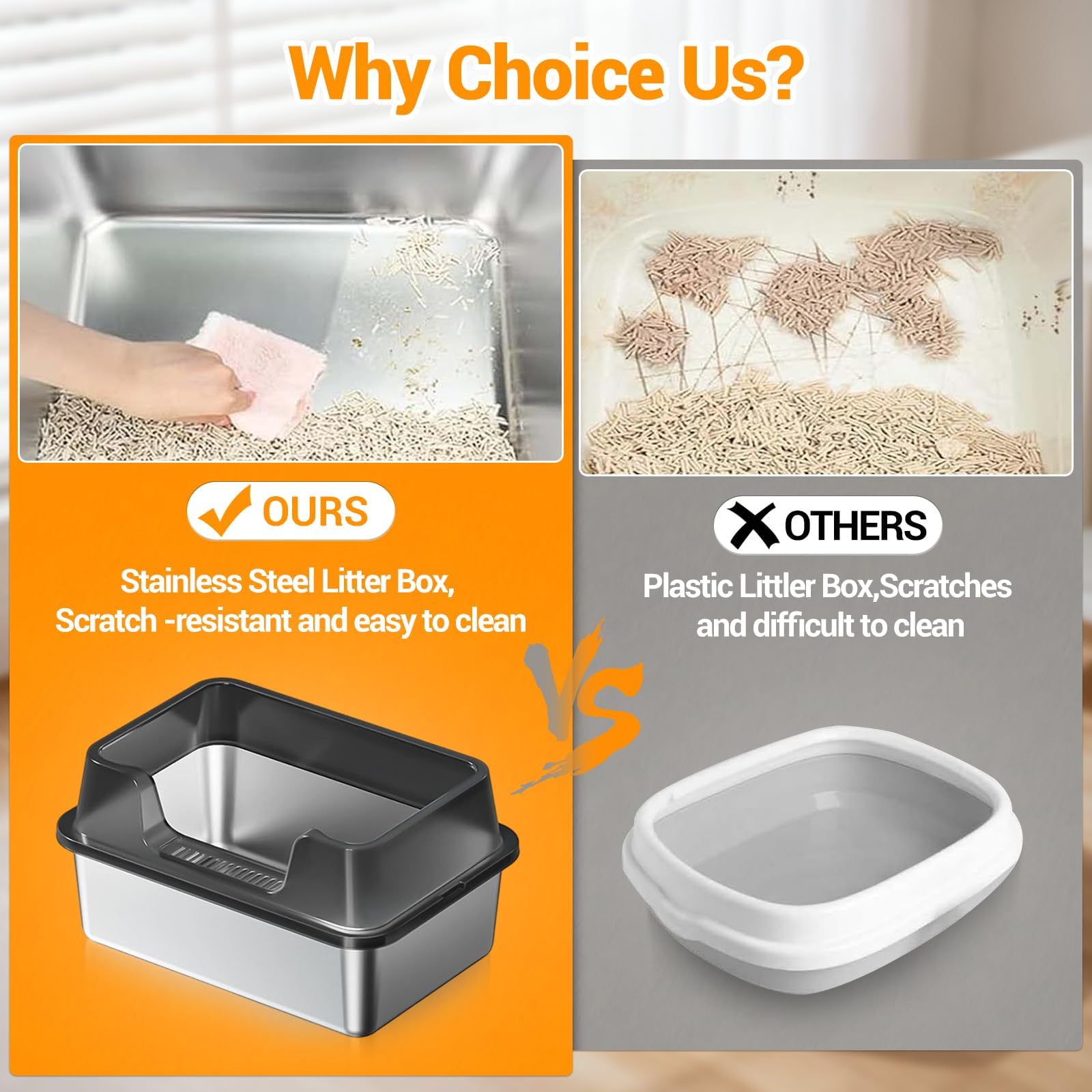 Stainless Steel Litter Box, XL Enclosed Cat Litter Boxes with Lid for Big Cats and Multi-Cats, High Sided, Anti-Urine Leakage Non-Stick Bottom Include Scoop Easy to Clean - image 8