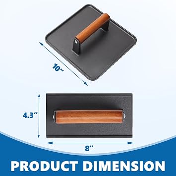 Cast Iron Square Burger Press&Rectangle Meat Press for Griddle Accessories