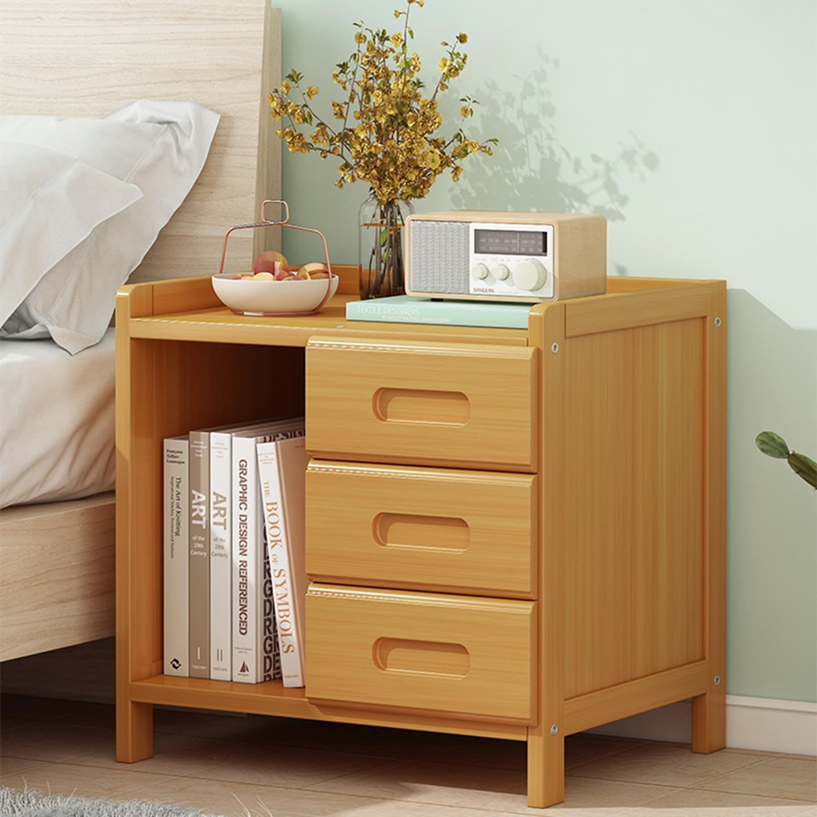 ILWorkTLs Bamboo Nightstand with 3 Drawers and 1 Open Shelf,End Table with Storage,Bedside Table for Bedroom Living Room Dormitory,Primary