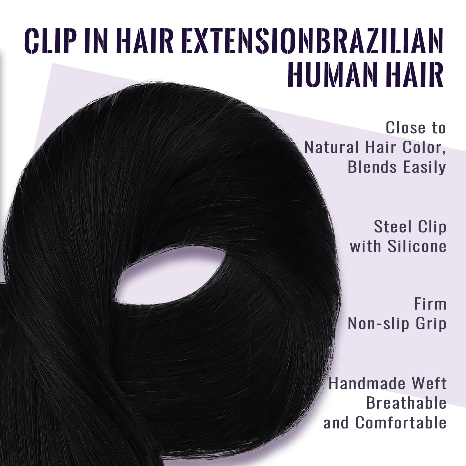 Fshine Extension Capelli Veri Clip 30cm 50g 3pcs Extension Capelli Soave Colore 1 Capelli Umani Comodo Extension Capelli Veri