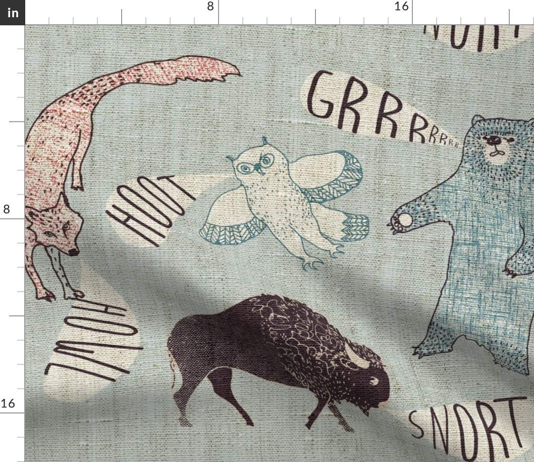 SpoonflowerSpoonflower Fabric - Large Blue Bear Wolf Owl Bison Printed on Denim Fabric Fat Quarter - Bottomweight Apparel Home Decor Upholstery