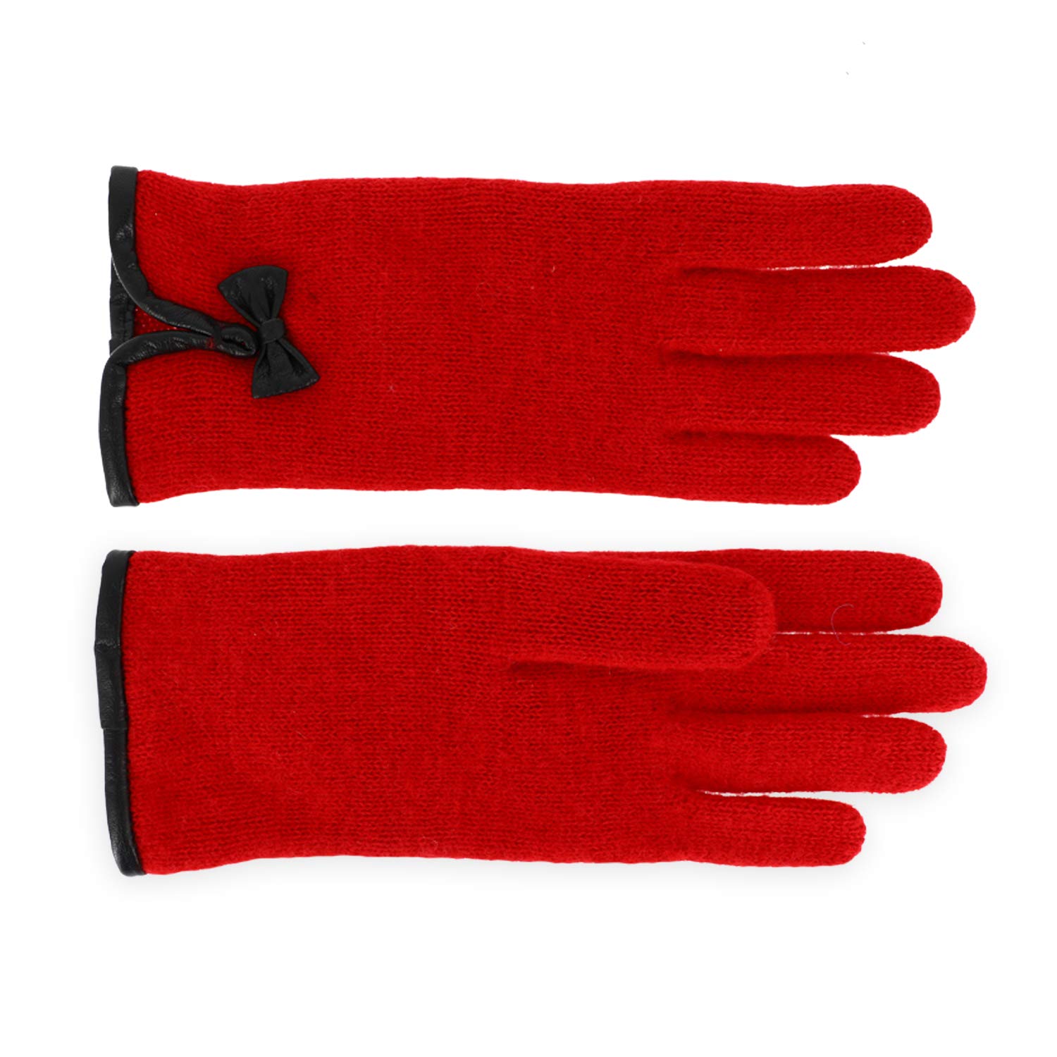 fiebig Guantes de senderismo con dobladillo de piel y lazo moderno. Guantes de lana para mujer, en muchos colores rojo 6.5