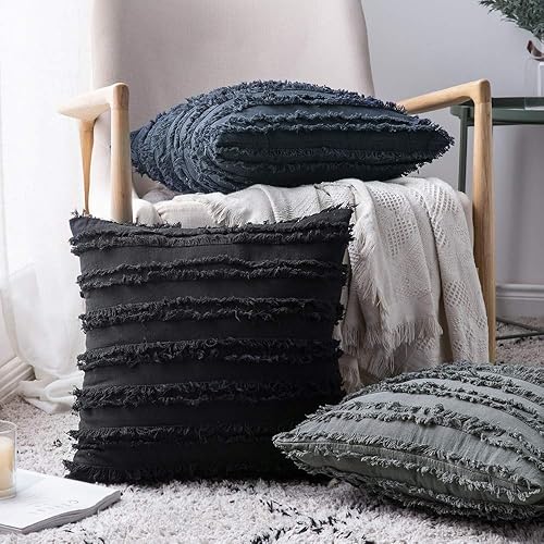 Miniatura 5 de MIULEE - Juego de 2 fundas de cojín decorativas de lino y estilo bohemio, con patrón jacquard a rayas, para sofá, sillón, sala de estar y