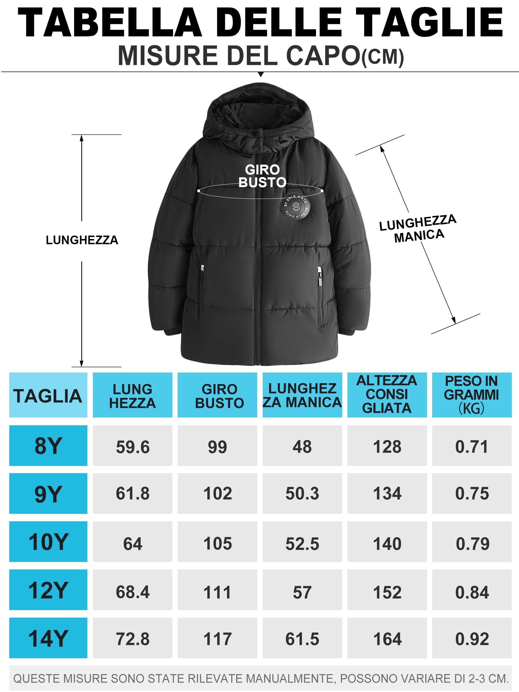 SOLOCOTE Cappotto inverno per ragazzi con fodera in fleece pesante idrofugo antivento con cappuccio Parka per bambini