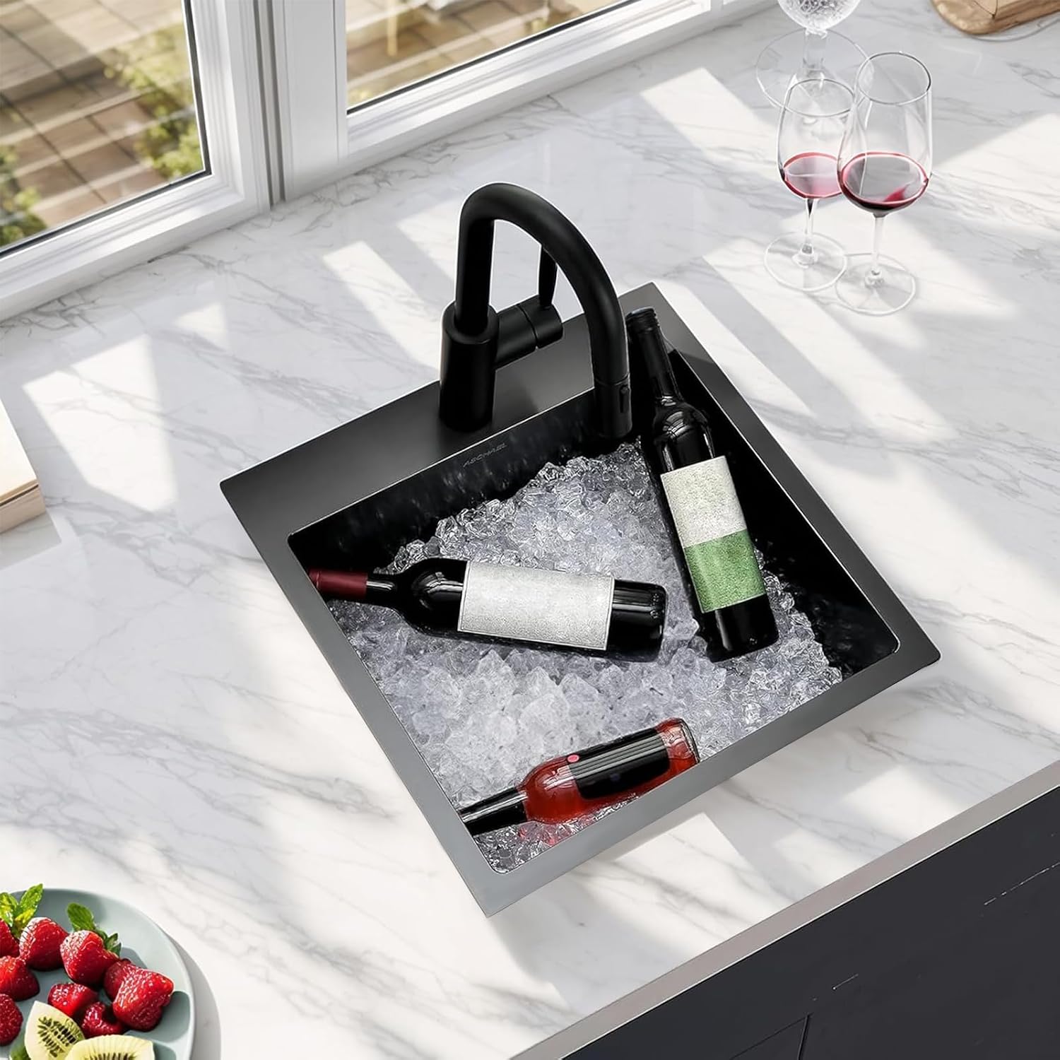 VCCUCINE 18x18 Inch Gunmetal Black Bar Sink Drop in,18 Inch Topmount RV Small Kitchen Sink, Handmade Stainless Steel Wet Bar Sink, Outdoor Single Bowl Prep Sink with Drain