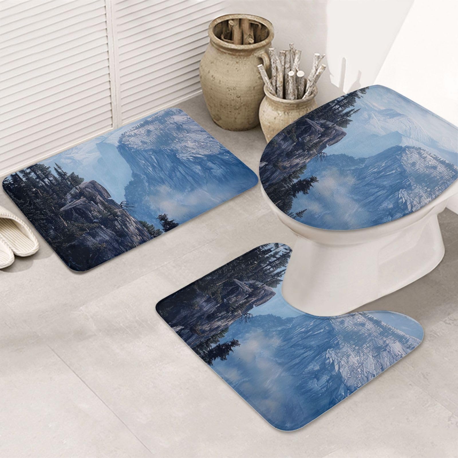 Tapis de bain anti-glisse ensemble 3 pièces flanelle Canadian Smokey Mountain contre l'humidité