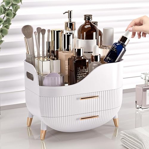 Miniatura 4 de Organizador de maquillaje con cajones, organizador de cuidado de la piel para tocador, caja de almacenamiento con asa, vitrina grande de cosméticos
