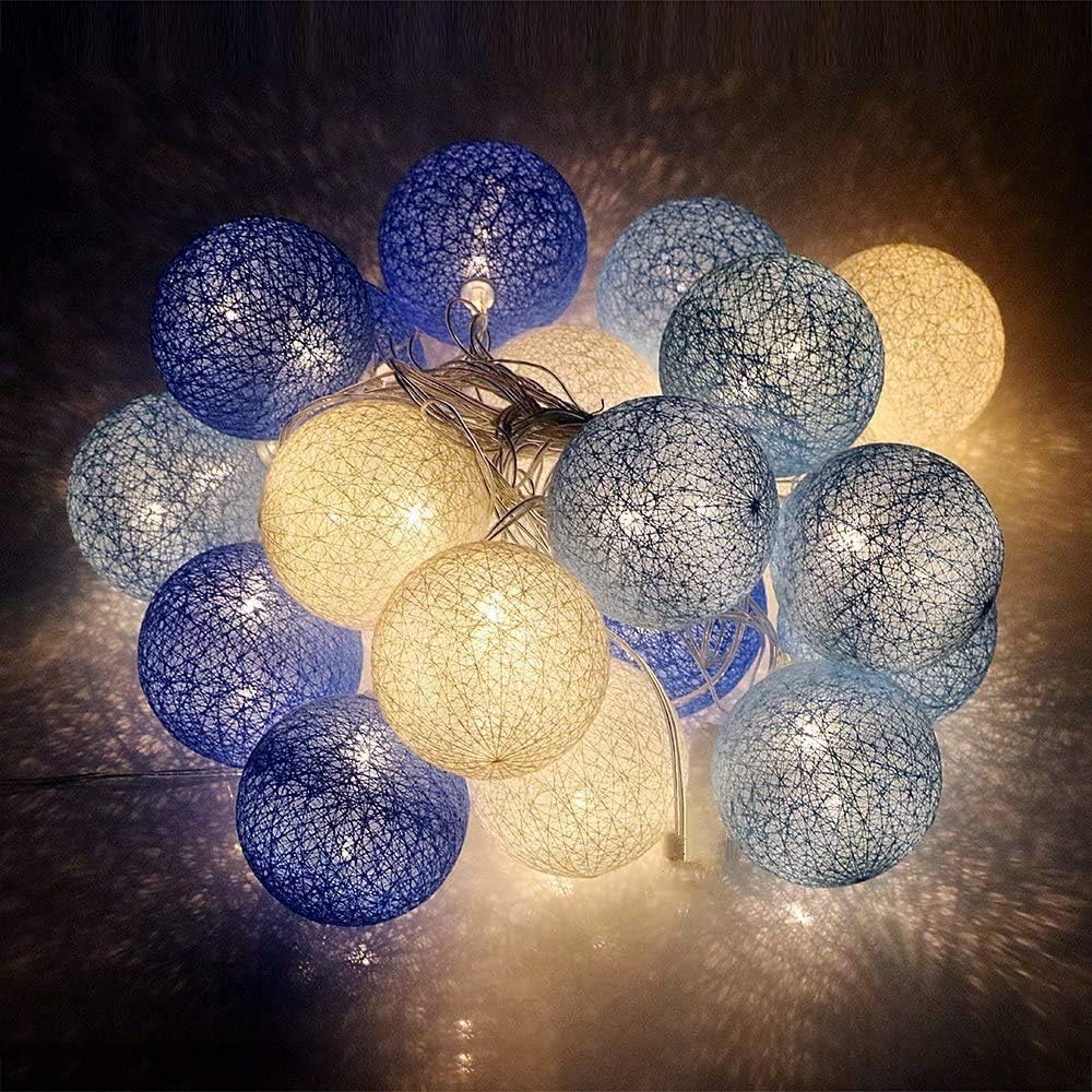LED Lichterkette Baumwollkugeln mit Stecker, 3,8m 20er Cotton Ball Lichterketten Kugeln Nachtlicht für Weihnachten, Hochzeit, Party, Zimmer, Wohnheim, Innen Deko.