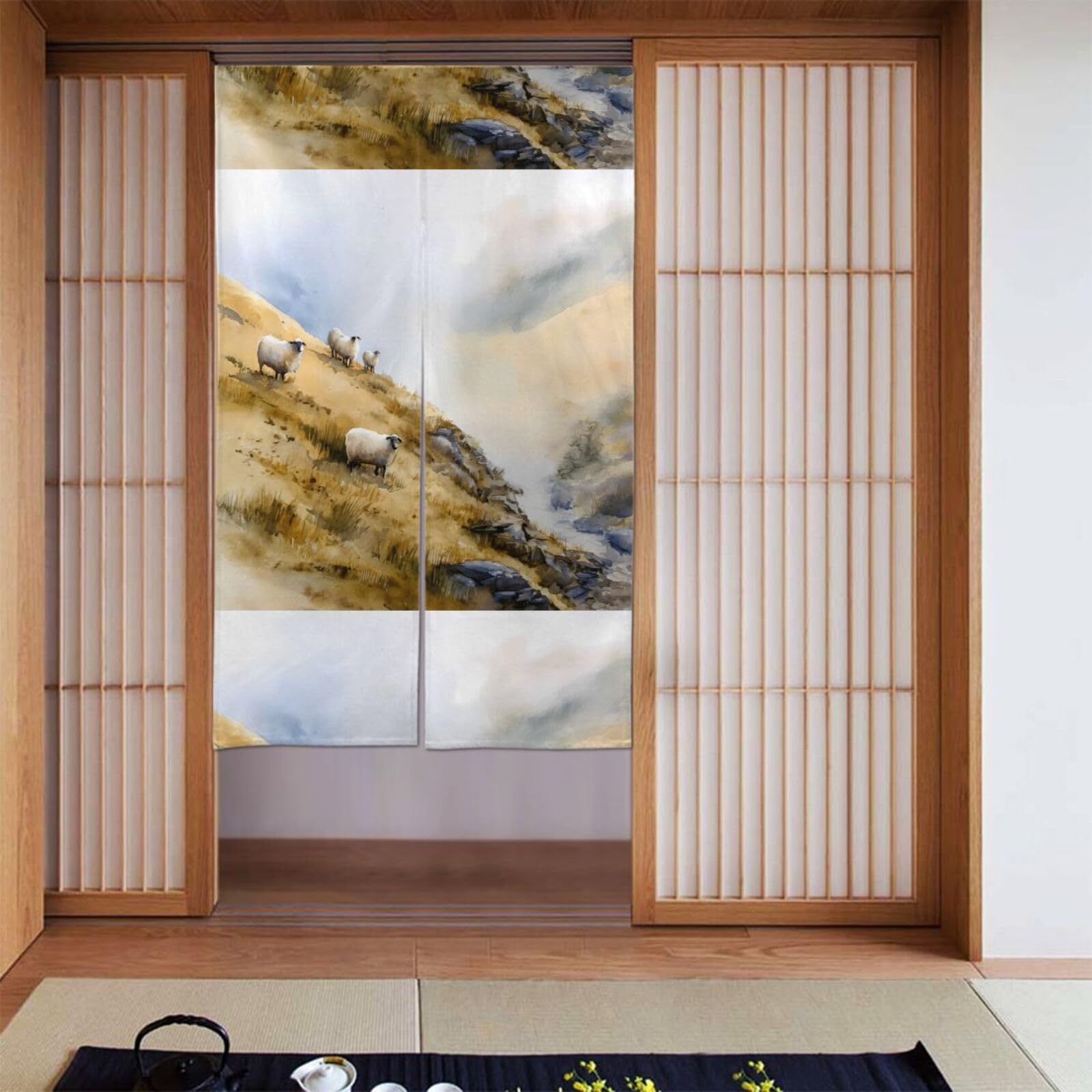Cortina de puerta para baño decorativa de ovejas estilo granja