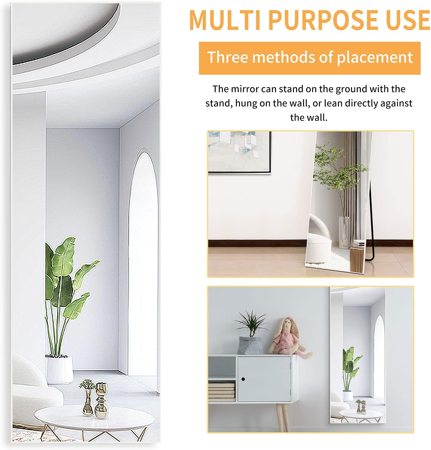 KOONMI Full Length Mirror 60"x20" Floor Body Mirror Full Length Standing Hanging or Leaning Wall-Mounted Polystyrene Frame, White : Home & Kitchen