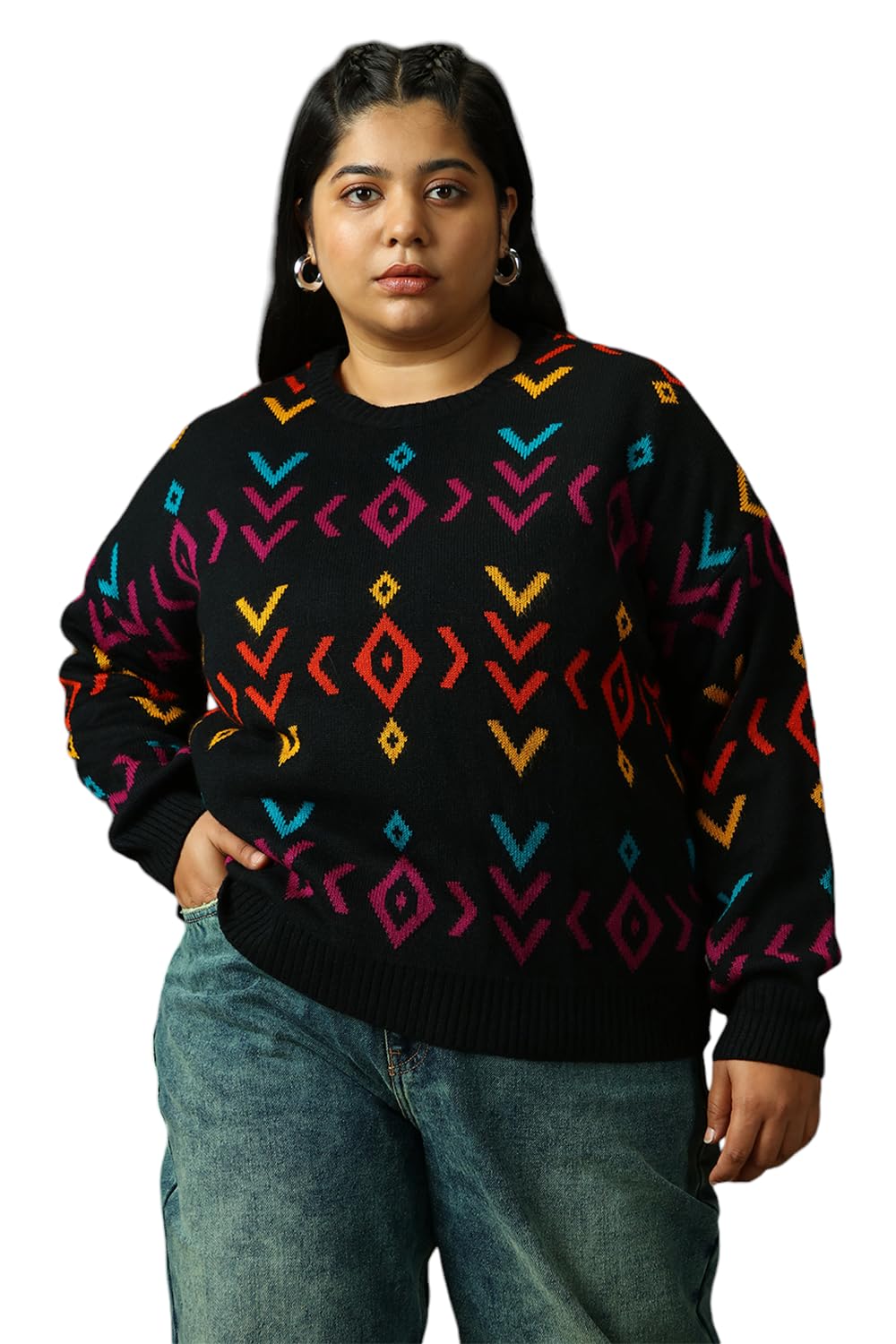 high star clothing Freeform by High Star Women Knitted Acrylic Regular Fit Round Neck Long Sleeve Sweaters-picture-12