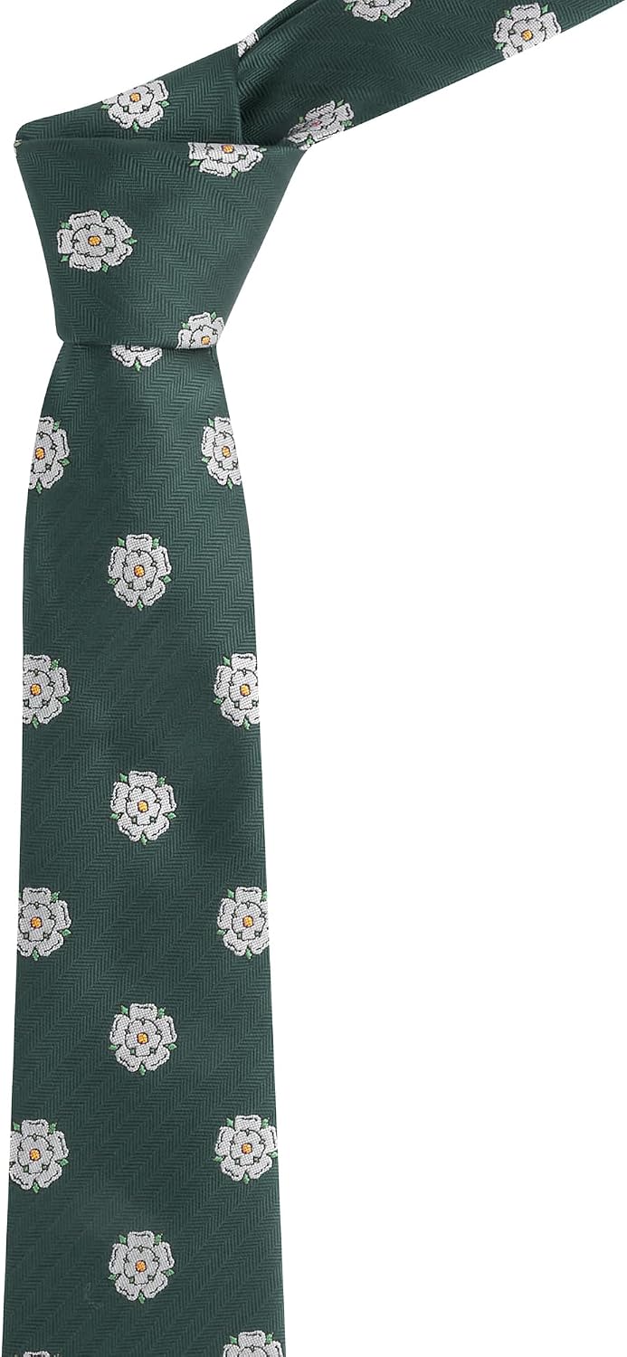 King & Priory Yorkshire Rose Dark Green Herringbone Embroidered Tie