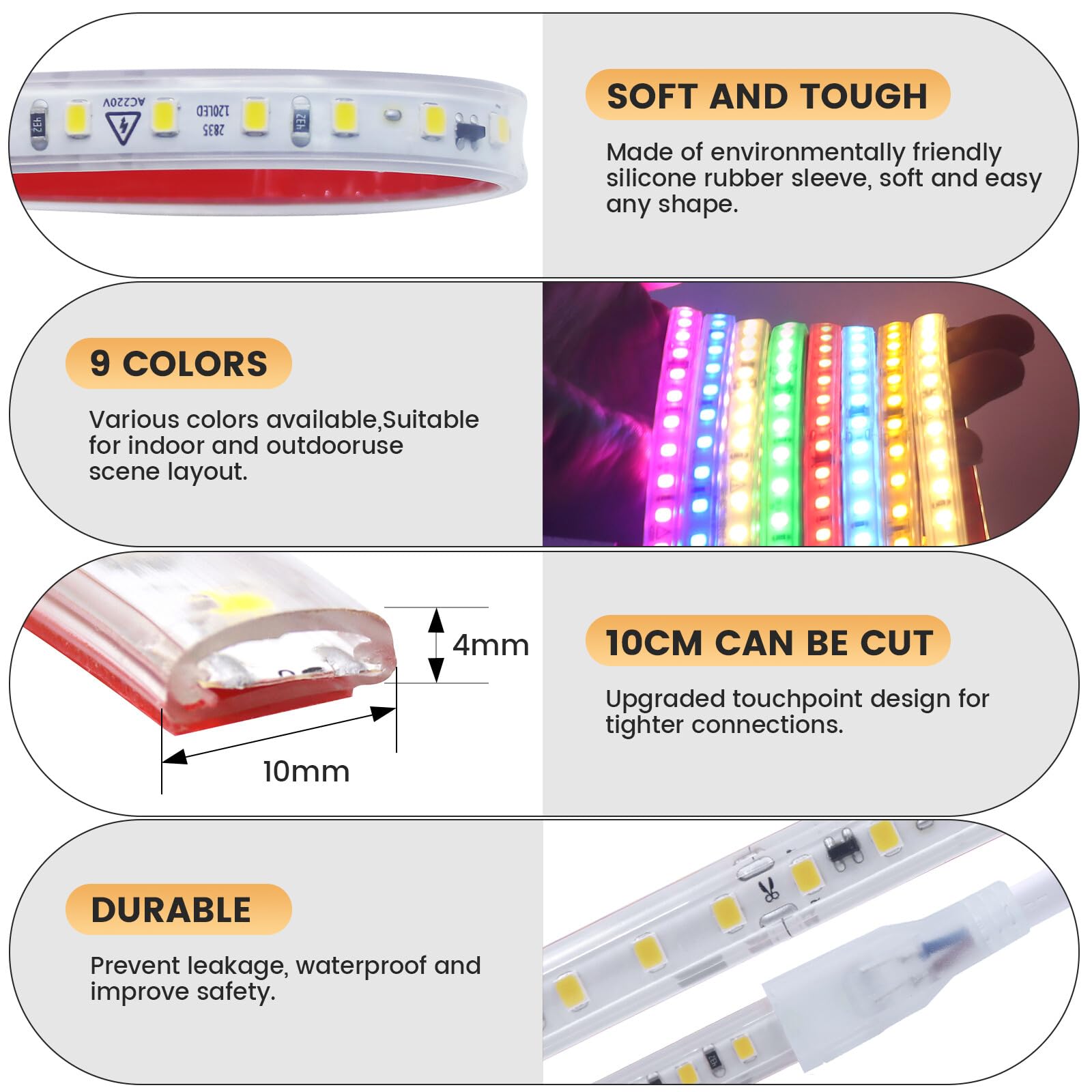 220V Tira LED regulable/temporizable [20M, Azul], flexible e impermeable IP65, 120 LEDs/m tira LED SMD2835 CRI85+, iluminación decorativa para el hogar
