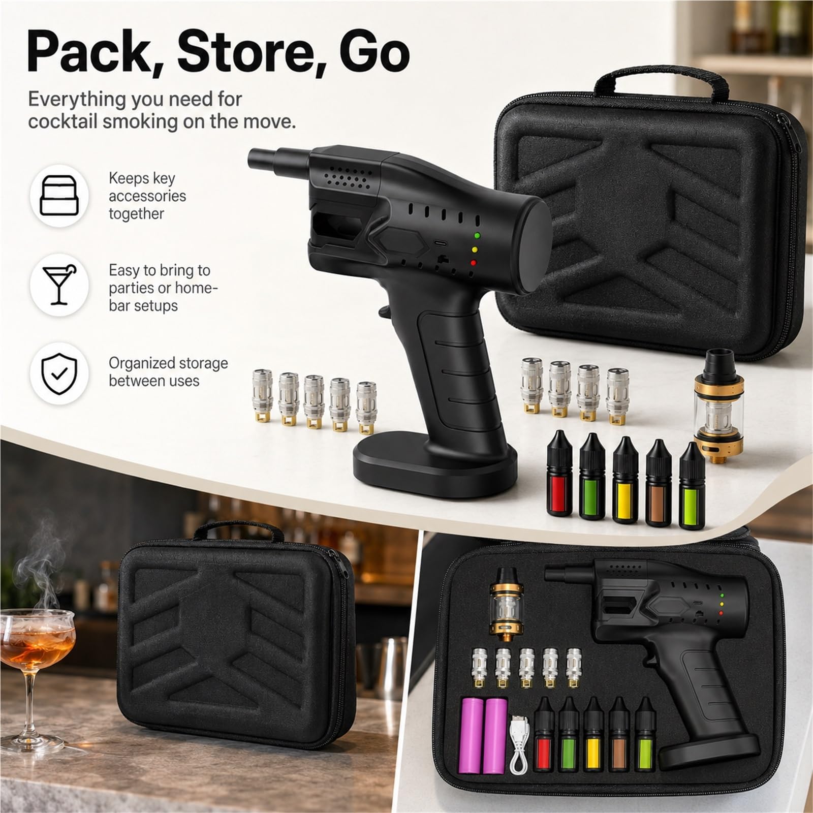 Elektryczny Pistolet do Baniek z Dymem do Koktajli Zestaw do Wędzenia Drinków dla Barmanów i Szefów Kuchni Jeden Przycisk do Baru na Przyjęcia i Imprezy Domowe(No storage case)