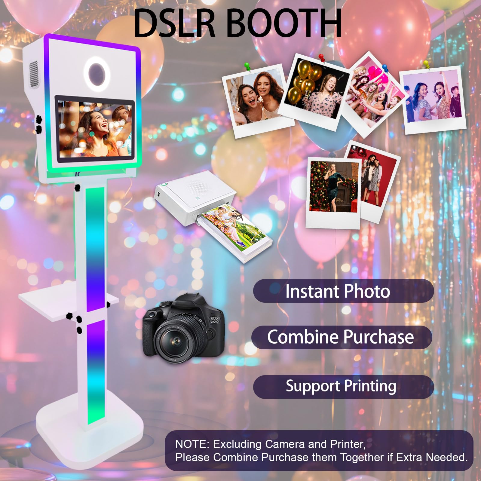 Máquina de fotomatón DSLR de 15.6 pulgadas con pantalla táctil portátil con luz RGB para bodas, eventos, fiestas, cabina de fotos con funda de vuelo (blanco, máquina de fotomatón)
