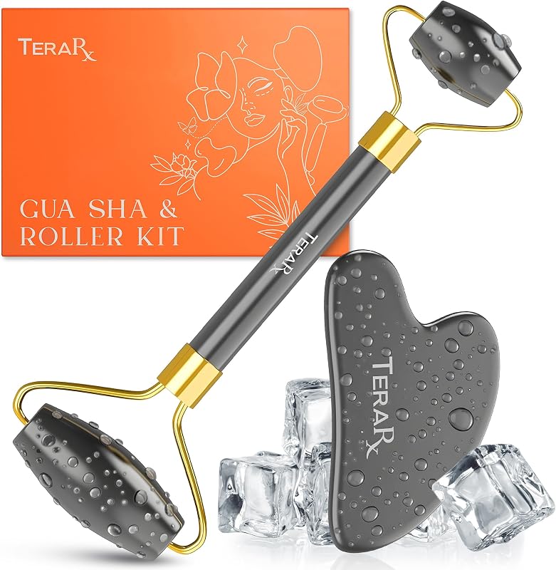 TeraRX® Conjunto de Gua Sha e Roller Facial de Pedra Terahertz