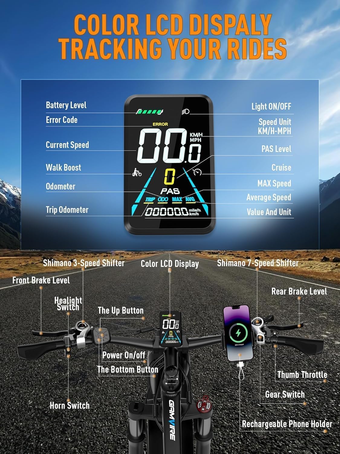 Ebike for Adults Electric, 52V 19.2Ah/32Ah, Peak 2000W/3000W Electric Bicycle, 36/40M P H, 70 Miles/100Miles, Off Road Snow Mountain E-Bike, Hydraulic Disc Brake, 24"/26" Fat Tire E Bike UL2849 by SGS