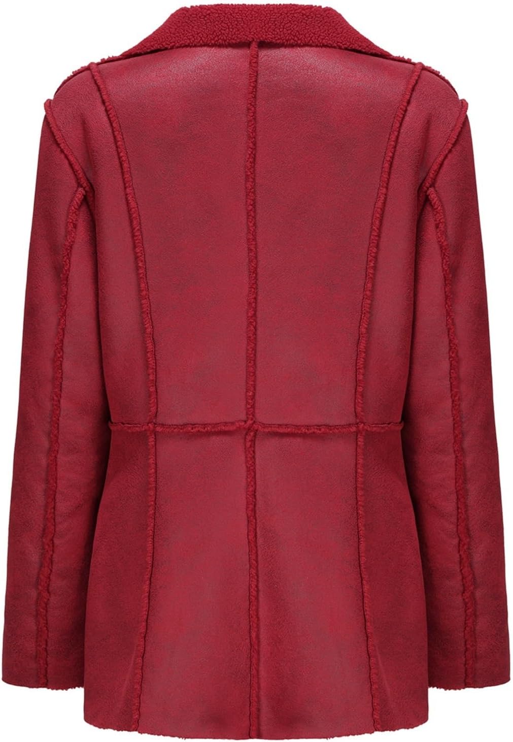 Women's Faux Sheepskin Leather Flying Aviator Winter Jacket, Faux Leather Trench Coat Overcoat with Lapel