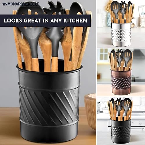 Miniatura 3 de Monarch Abode 39177 - Organizador de metal hecho a mano con ondas en relieve, organizador interior de cocina para utensilios, multiusos, soporte