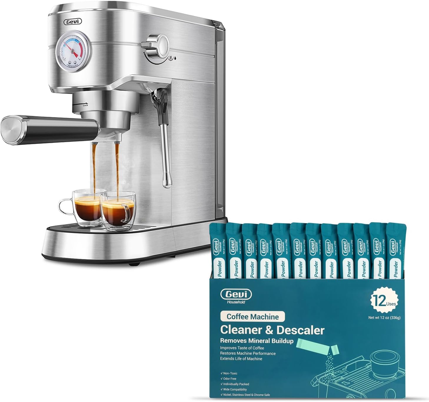 Gevi Espresso Machine with 12-Pack Household Coffee Maker Cleaner and Descaler