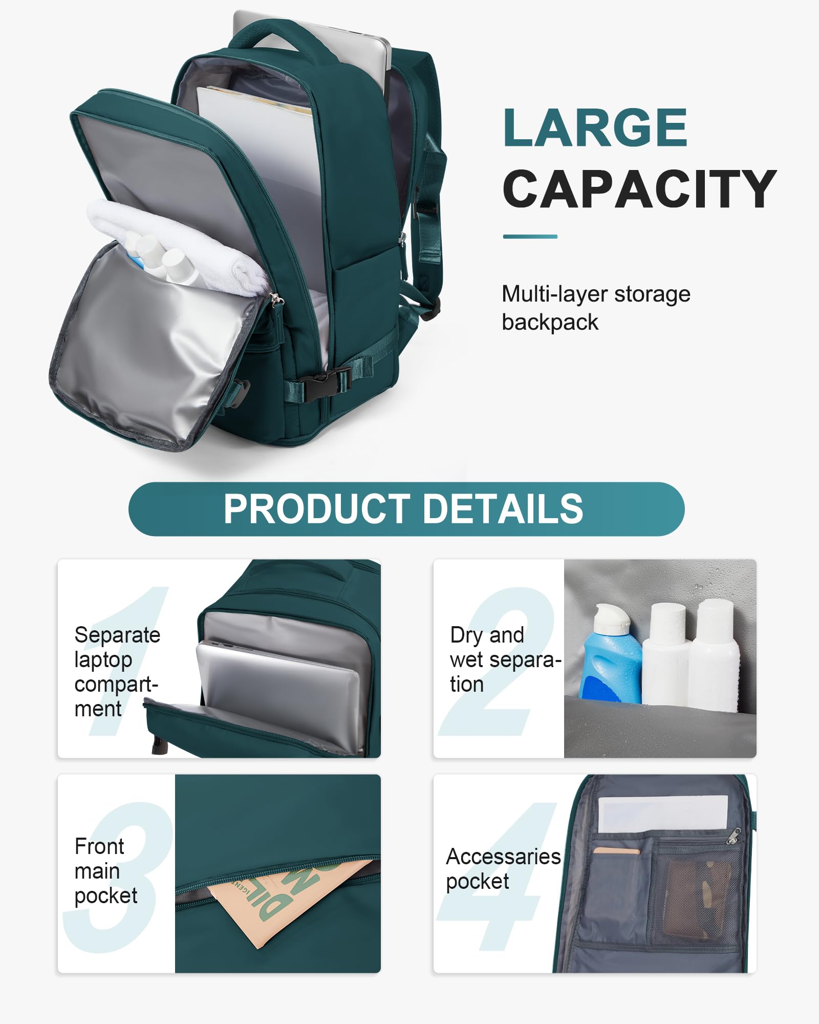 Bagaż podręczny Plecak 40x30x20 do podróży Ryanair, bagaż podręczny pod siedzeniem, torba podróżna do samolotu, wodoodporny plecak codzienny turystyczny,G3-Pawi niebieski