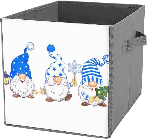 Watercolor Christmas Gnomes Storage Cubes,Fabric Collapsible Storage Bins with Dual Handles,funny Foldable Cube Baskets for Shelf,Closet Organizers
