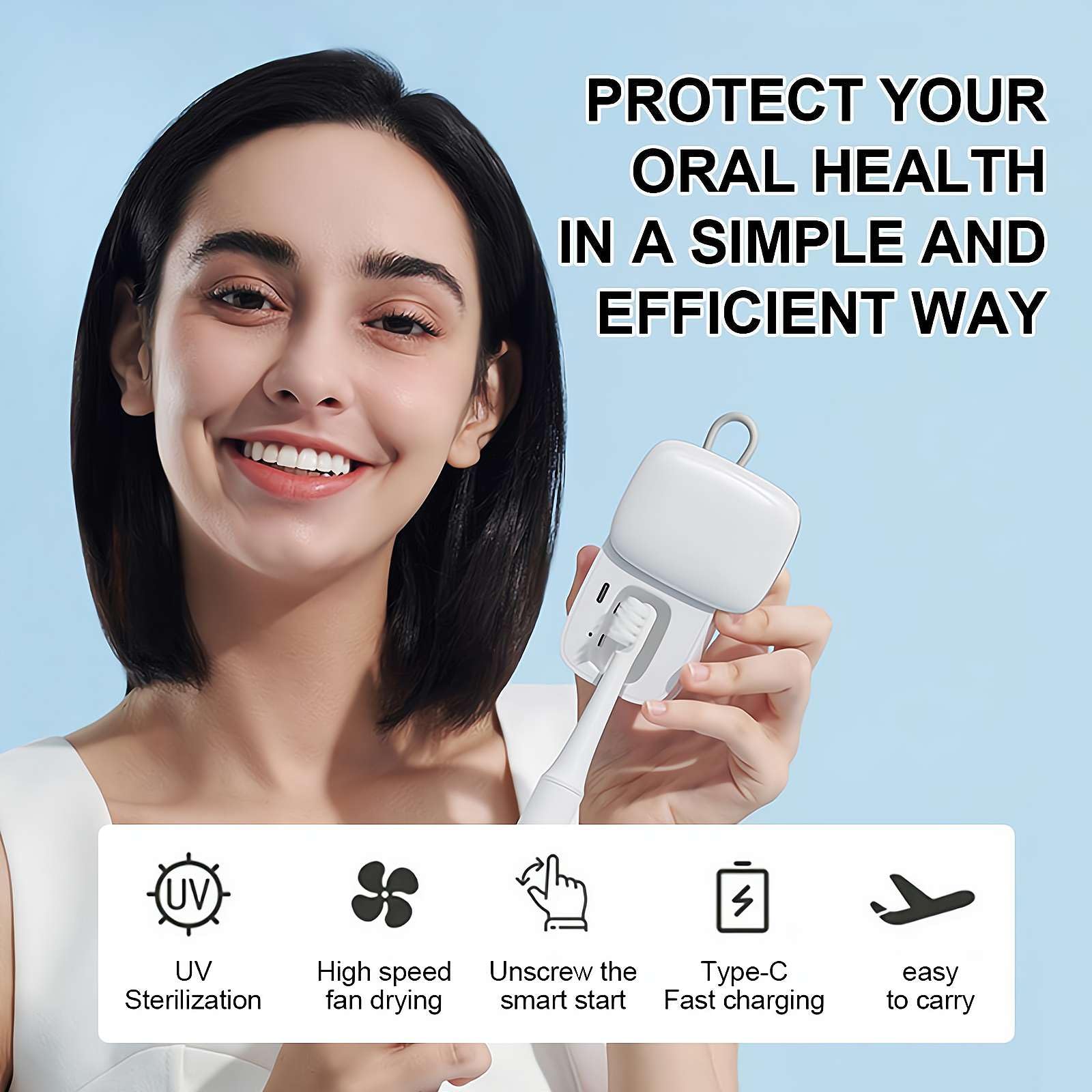 Désinfectant UV pour brosse à dents et support avec lumière UV, étui de stérilisateur de brosse à dents portable, rechargeable par USB, couvercle de stérilisateur de brosse à dents de voyage