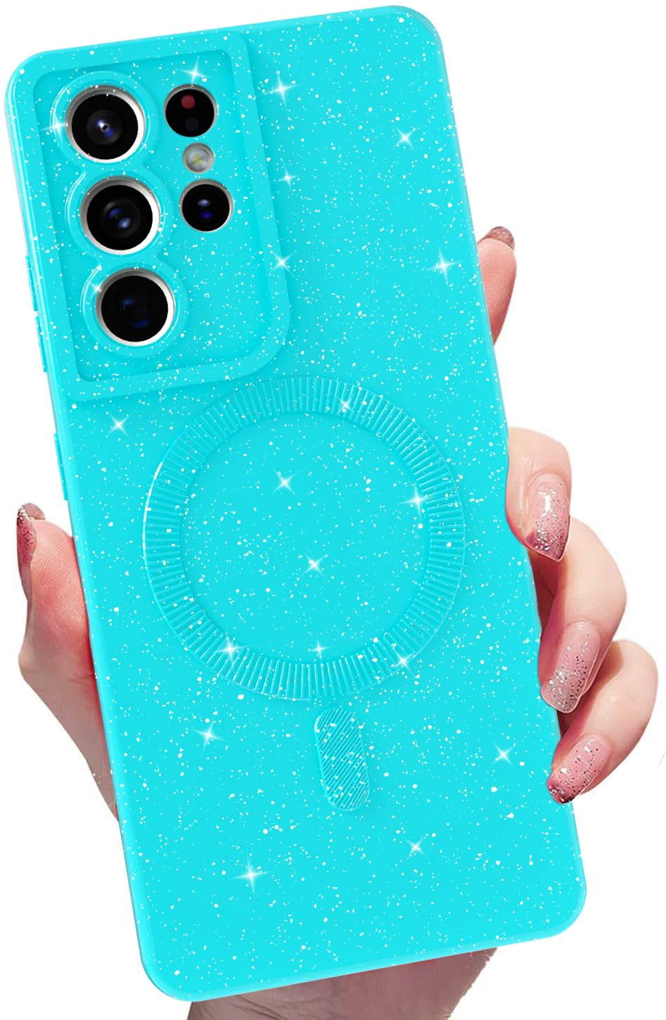 MINSCOSE for Samsung Galaxy S21 Ultra Magnetic Neon Phone Case[Compatible with Magsafe],Cute Bling Glitter Thin Slim Shockproof Sparkly Cover for Women Girl for Samsung Galaxy S21 Ultra -Mint Green