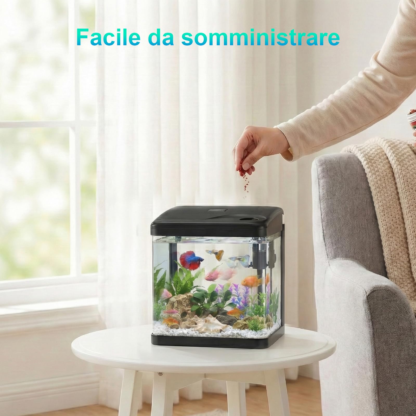 Acquario in Vetro Acquario Completo Acquarios Per Pesci Rossi,con Illuminazione a LED e Sistema di Filtraggio,6 Litri,Nero,Set Per Principianti