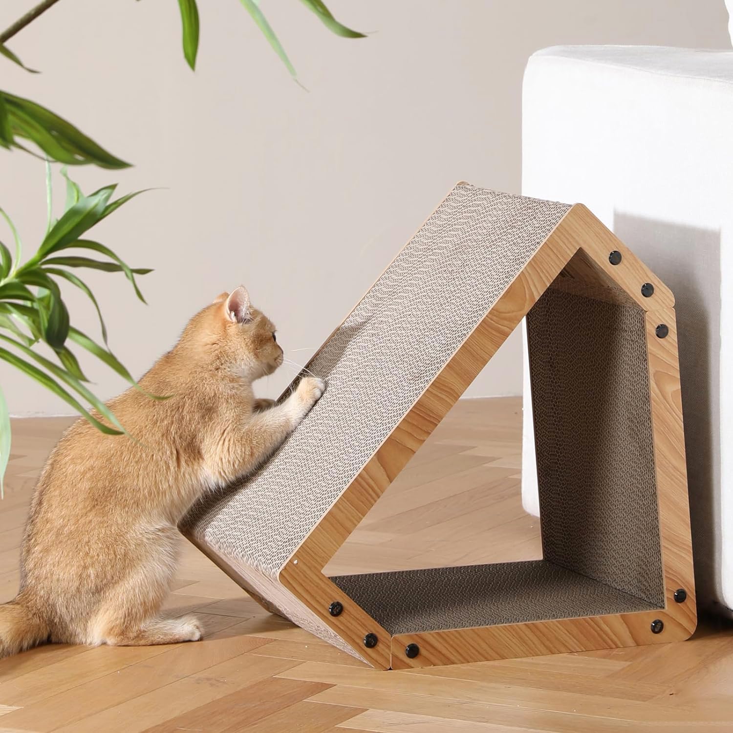 FUKUMARU Tiragraffi Per Gatti, Tiragraffi A Forma Di Casa Extra Lungo 41 cm Per Gatti, Tiragraffi In Cartone,Lettino Giardino,Carico Massima Di 10 KG, Grande,Divertente.