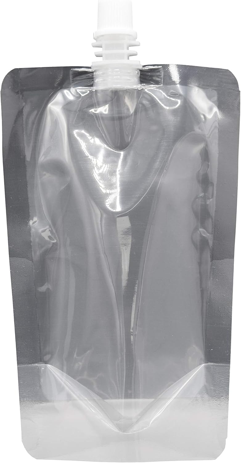 50 pcs Screw Cap Spout Liquid Drinking Stand-Up Pouch w/Complementary Funnel (30oz, Transparent Clear)
