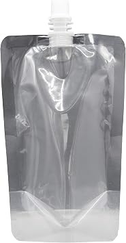 50 pcs Screw Cap Spout Liquid Drinking Stand-Up Pouch w/Complementary Funnel 6.7oz, Transparent Clear