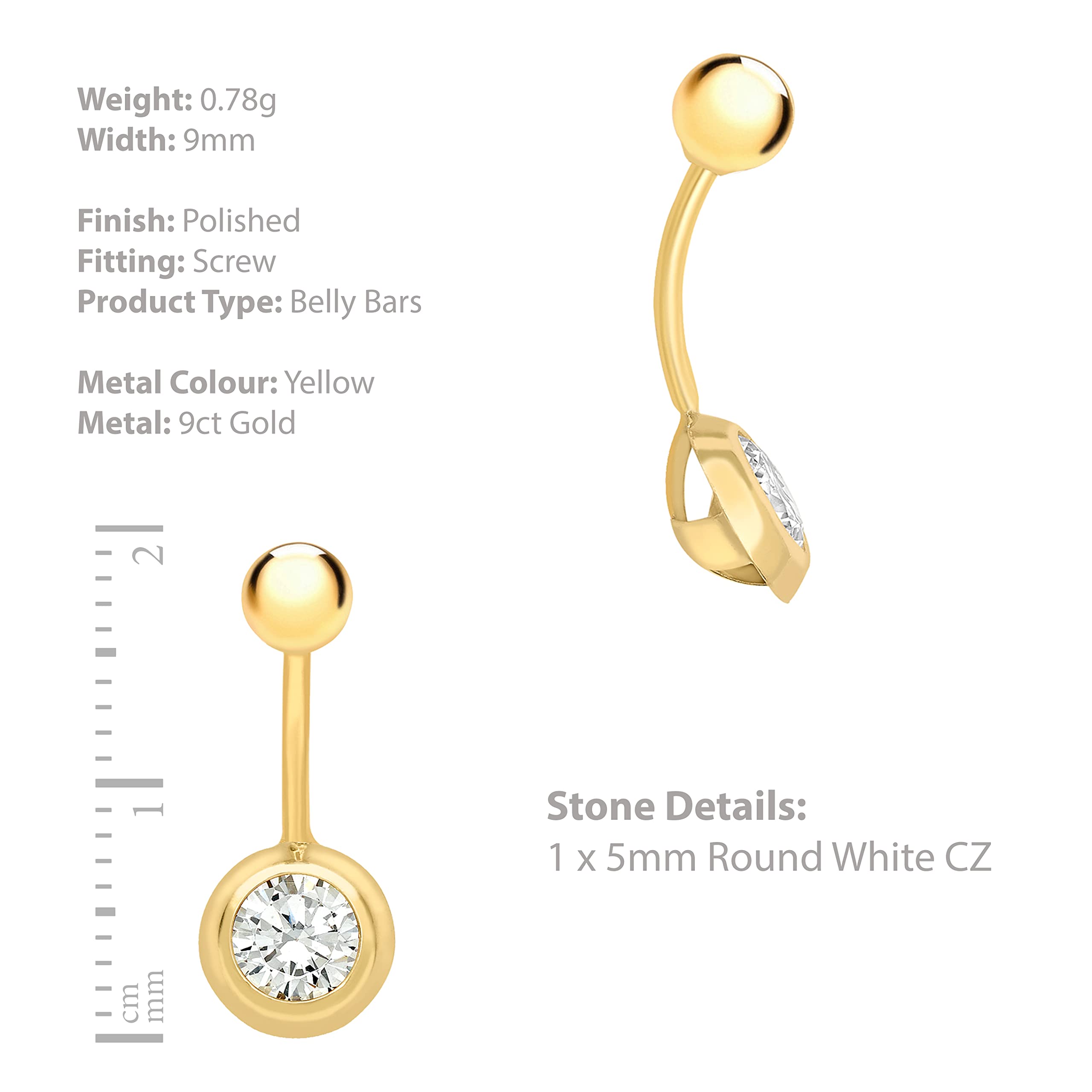 Carissima Piercing all’ombelico con zircone da donna in oro giallo 9 ct