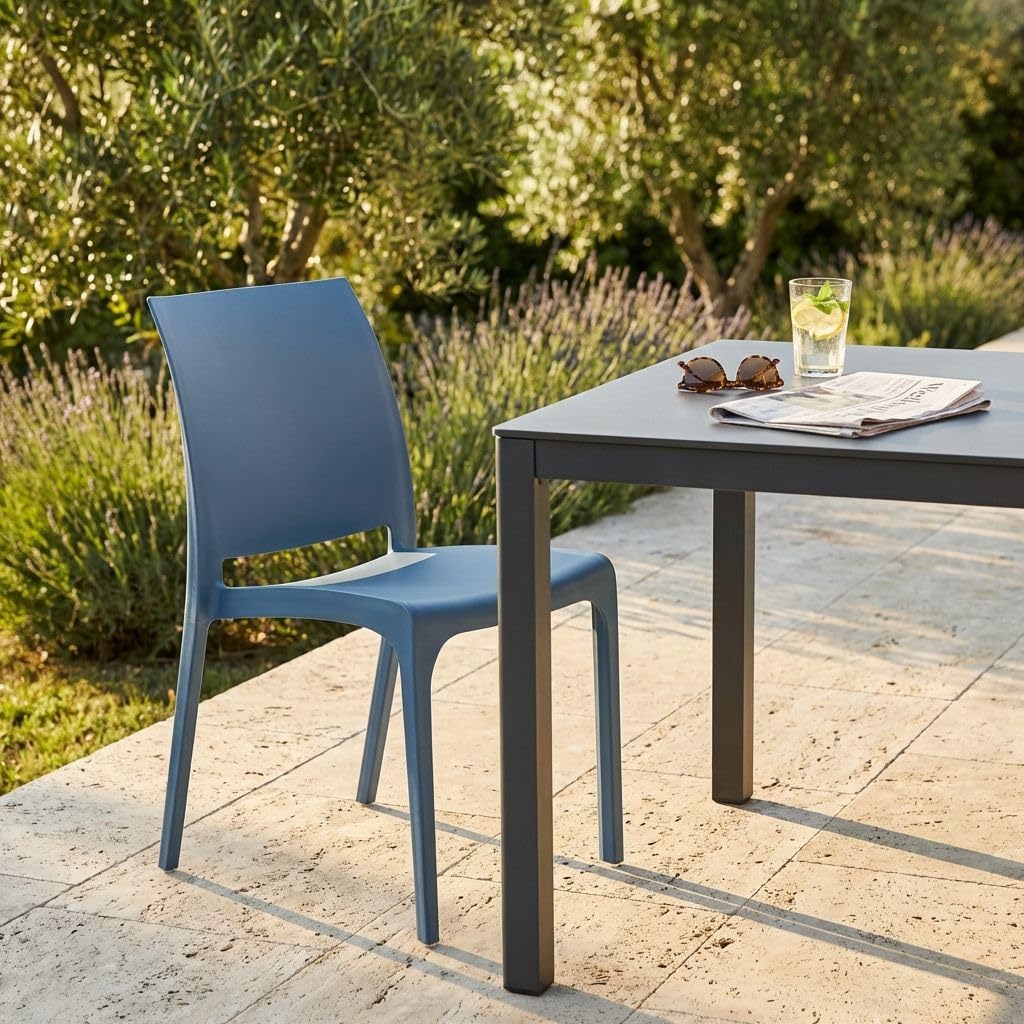 milani home - sedia da giardino in polipropilene, blu, impilabile, per terrazzo e bar, bianco
