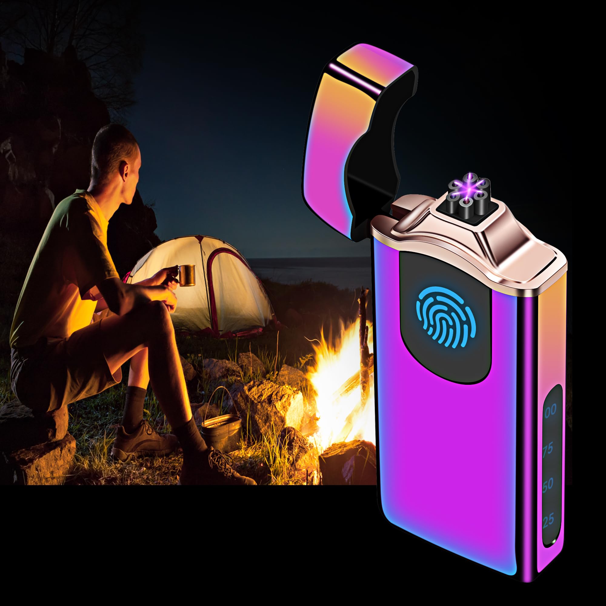 Encendedor de plasma de triple arco con batería de 500 mAh, recargable por USB, resistente al viento, encendedor fresco (colorido)