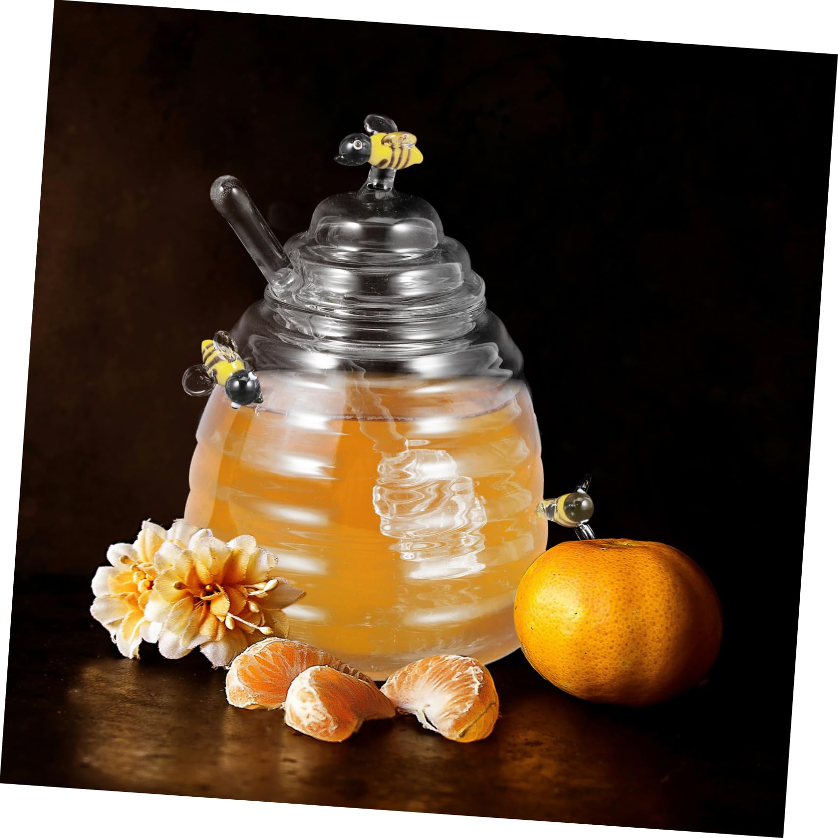 Garneck Glass Honey Dispenser Pot Honey Jar Honey Dippers Jar Lid Honey Mixing Stick