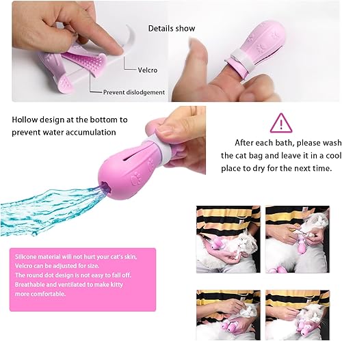 Miniatura 2 de Cubierta antiarañazos para gatos para rehabilitación de enfermería, botas de gato solo para gatos, guantes de baño ajustables para gatos (rosa-c)
