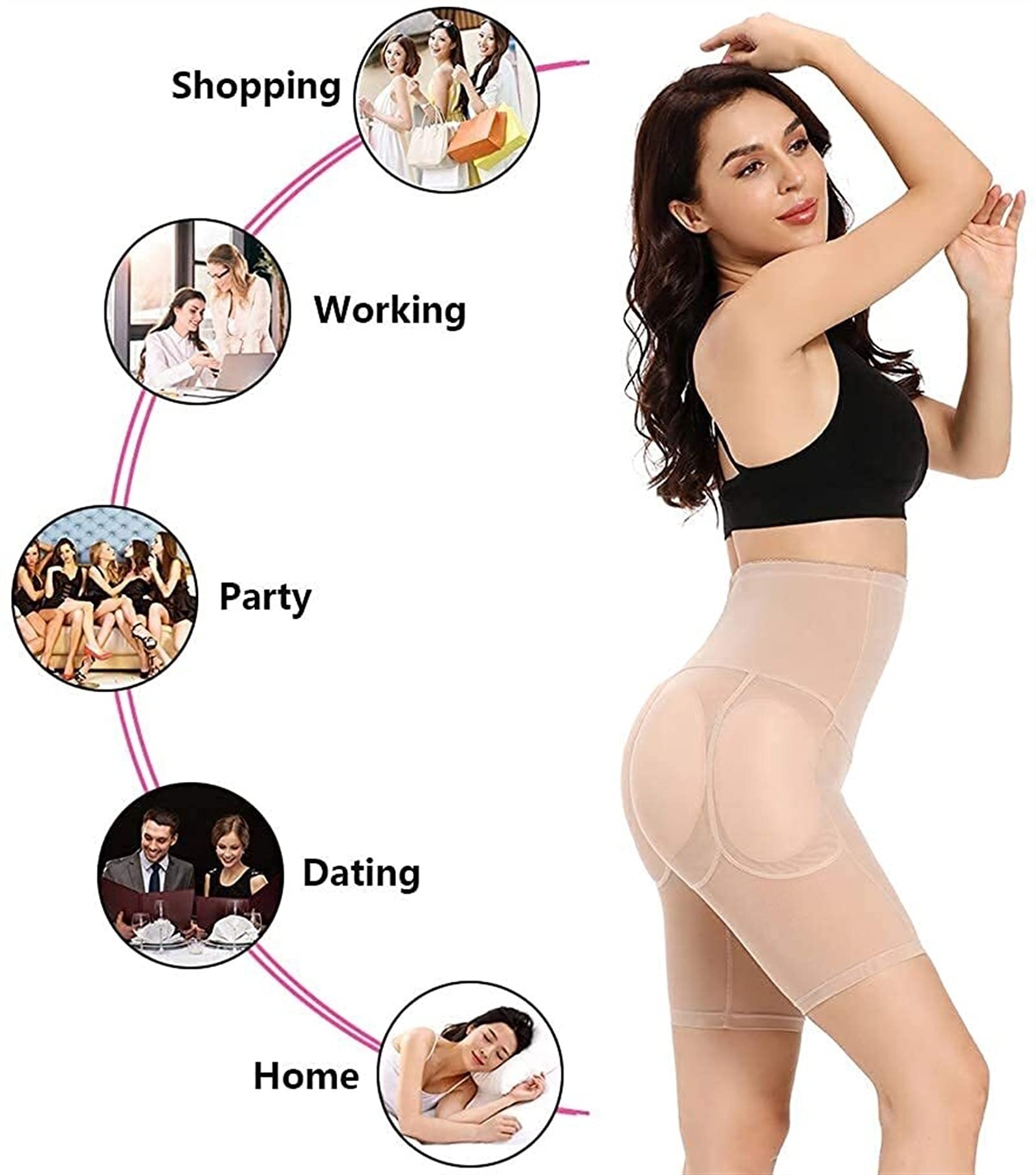 CMBSSTFC Damskie majtki modelują z wysokim stanem Wyściełane majtki Body Hip Enhancer Bezszwowe udo Szczuplejsza bielizna krótka (beżowy XX)