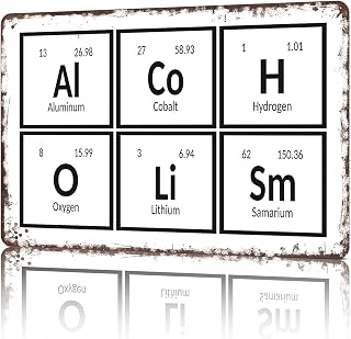 Funny Metal Tin Signs Periodic Table Elements : Alcoholism Kitchen Food Poster Wall Art for Dorm Home Garage Office Decor 8X12inch