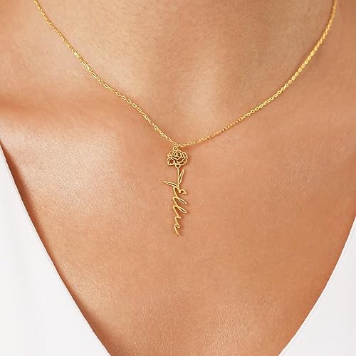 Miniatura 8 de Custom Birth Flower Name Necklace Personalized 18K Gold Plated Birth Month Flower Necklace Dainty Floral Pendant Jewelry Mothers Birthday Gift for